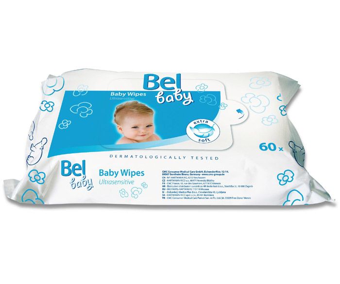 Салфетки детские влажные Bel Baby 60 шт. для чувствительной кожи.